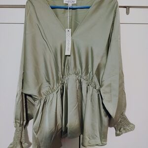 She + Sky Women's  2xl Sage Green V-Neck Blouse